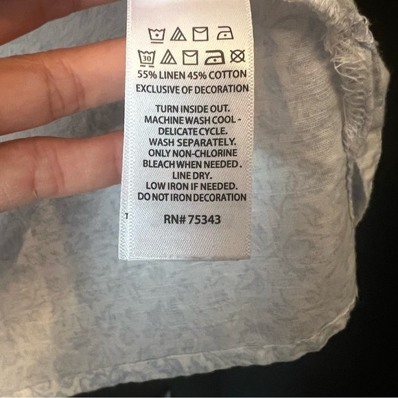 JOlE Long Sleeve Blouse Embroidered Floral Blue and White Linen Top Size:S - Picture 3 of 10